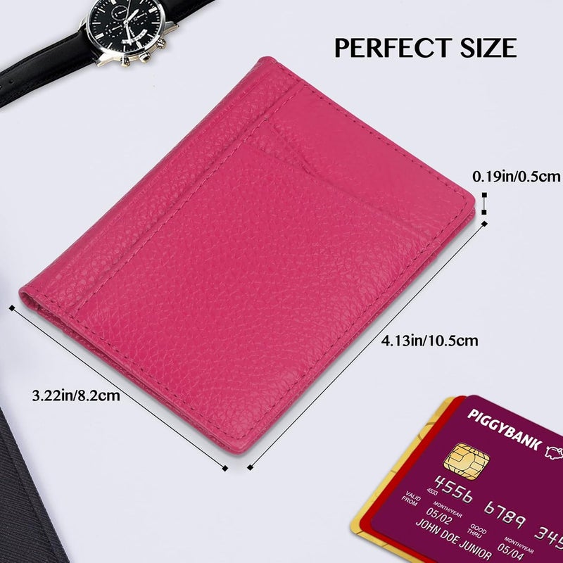 Unaone Slim Minimalist Wallet - Premium Leather RFID Blocking Front Pocket Wallets with 8 Card Slots and 2 ID Window, Rose Red - Image 3